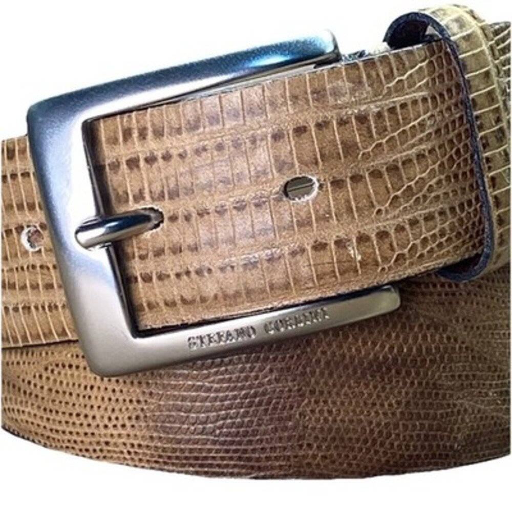 Giorgio Armani Tan Lizard-Embossed Leather Belt